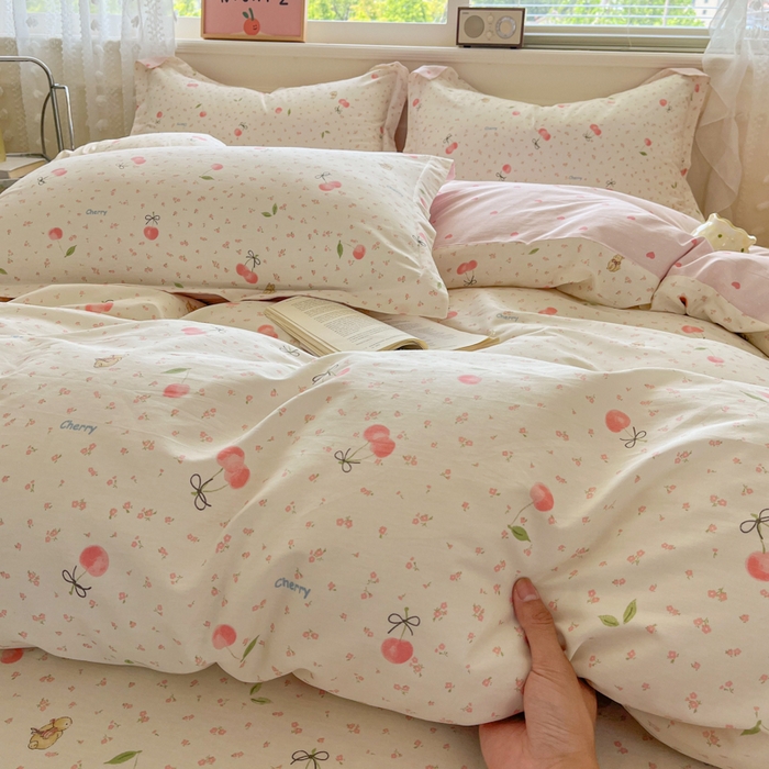 91家纺网 家纺一手货源 找家纺 花梦欣 2025新款全棉纯棉印花单品系列-三件套 樱桃甜宠