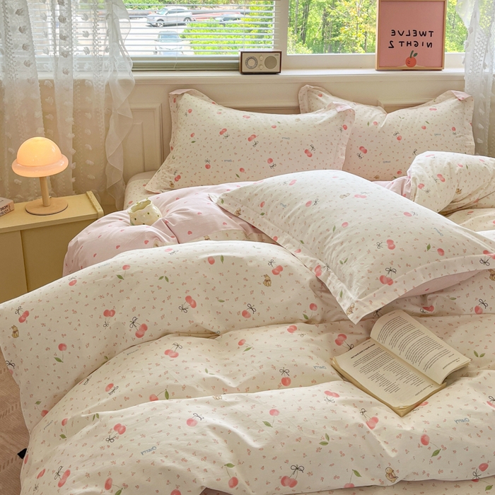 91家纺网 家纺一手货源 找家纺 花梦欣 2025新款全棉纯棉印花单品系列-三件套 樱桃甜宠
