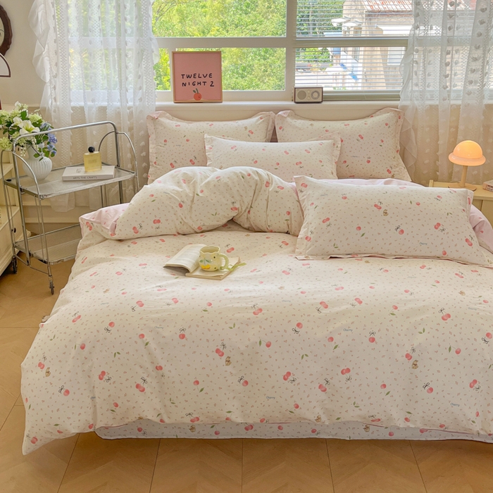 91家纺网 家纺一手货源 找家纺 花梦欣 2025新款全棉纯棉印花单品系列-三件套 樱桃甜宠