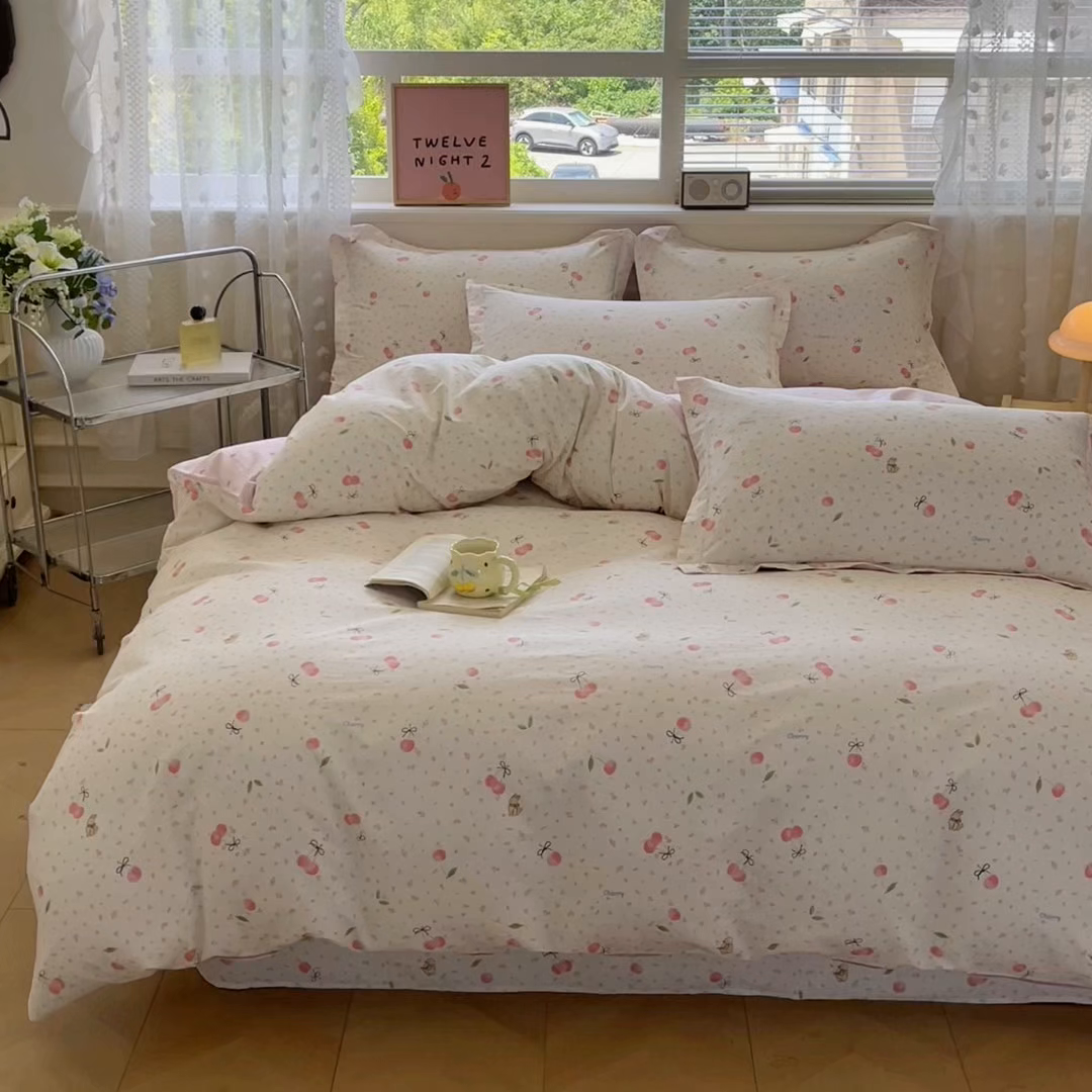91家纺网 家纺一手货源 找家纺 花梦欣 2025新款全棉纯棉印花单品系列-三件套 樱桃甜宠