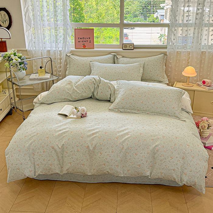 91家纺网 家纺一手货源 找家纺 花梦欣 2025新款全棉纯棉印花单品系列-三件套 幽兰时光蓝