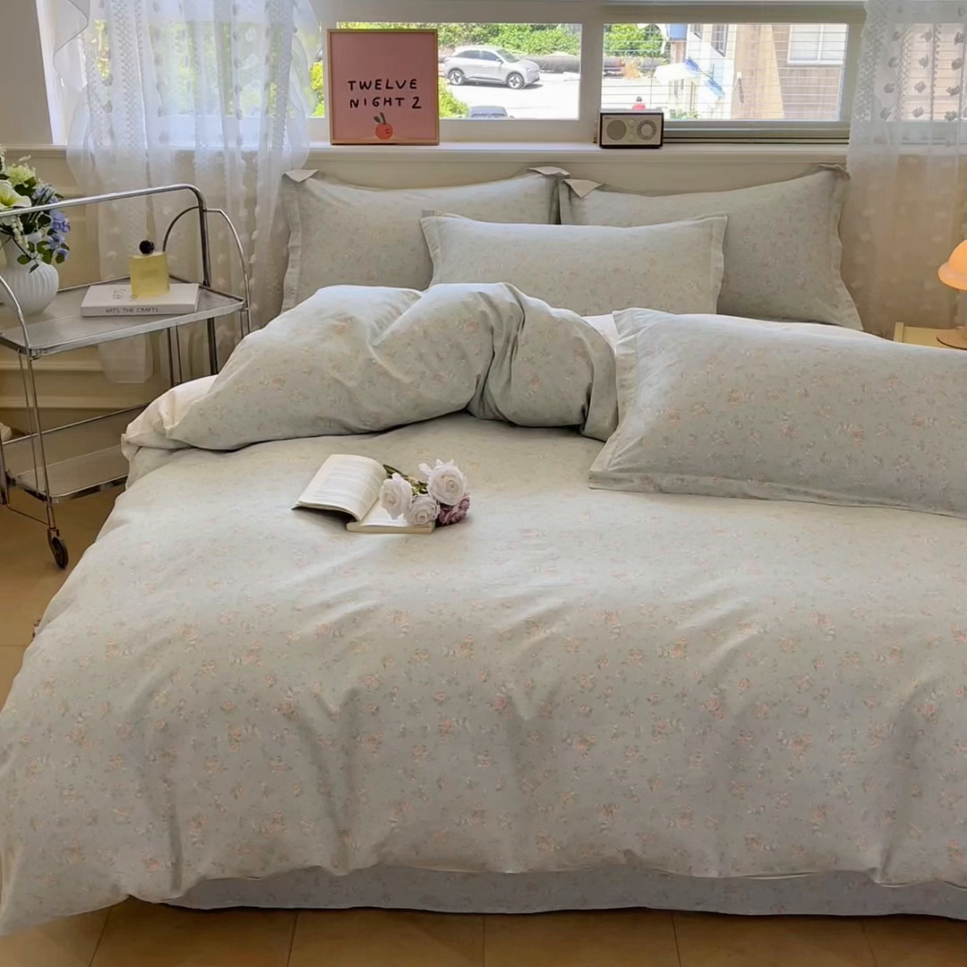 91家纺网 家纺一手货源 找家纺 花梦欣 2025新款全棉纯棉印花单品系列-三件套 幽兰时光蓝