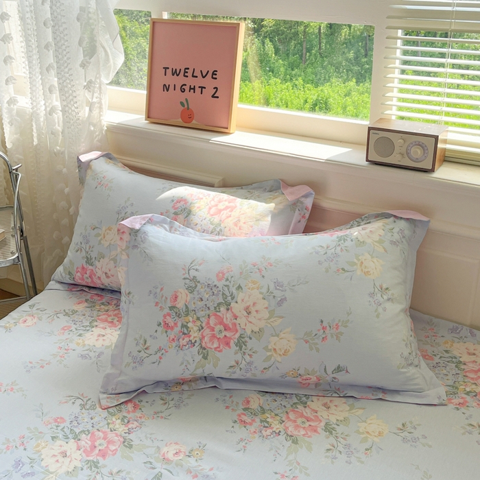 91家纺网 家纺一手货源 找家纺 花梦欣 2025新款全棉纯棉印花单品系列-三件套 栀夏海棠蓝