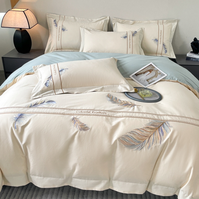 91家纺网 家纺一手货源 找家纺 （总）桃园 2025新款纯棉全棉长绒棉磨毛四件套不掉毛-羽翼 （高端礼盒）