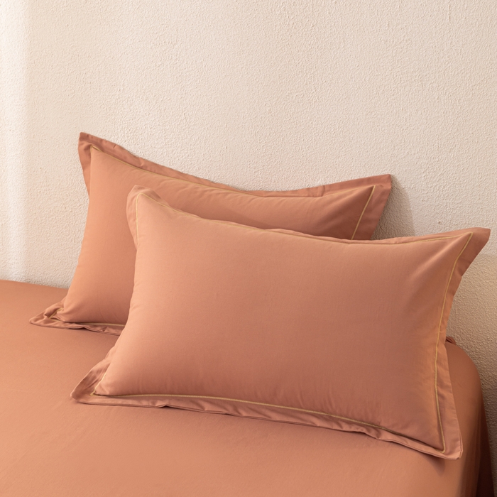 91家纺网 家纺一手货源 找家纺 2025新款A类100%全棉纯色加厚磨毛枕套+床单单件/简约组合 磨毛-枫糖橘