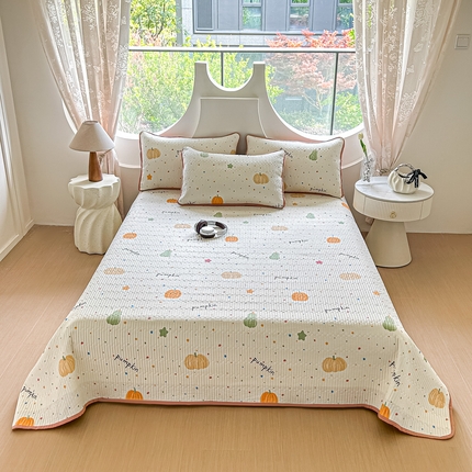 91家纺网 家纺一手货源 找家纺 橘夏家纺 2025新款全棉床盖三件套 南瓜派对