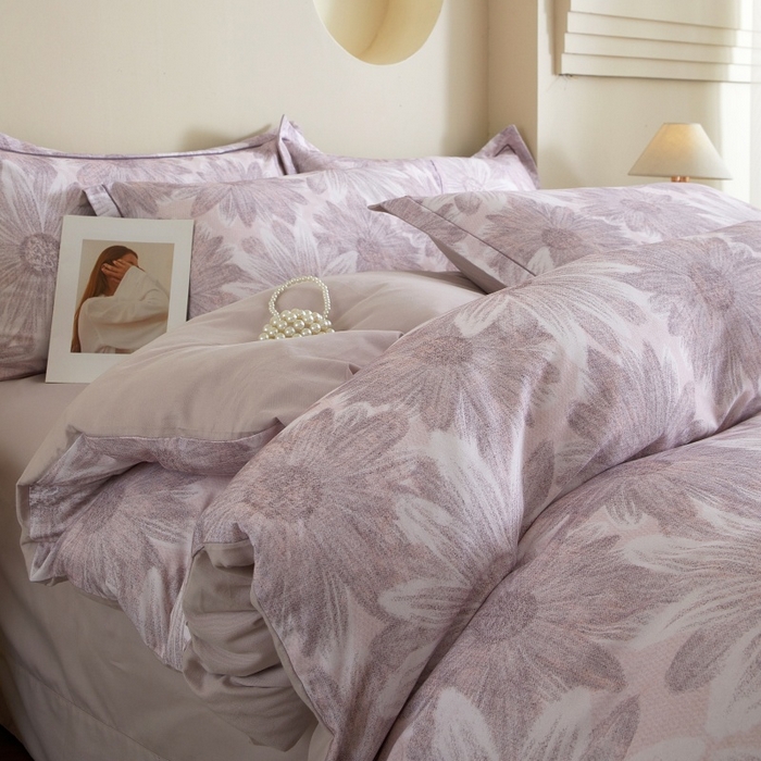 91家纺网 家纺一手货源 找家纺 沐白家居 2025新款全棉生态磨毛四件套向阳花开-粉