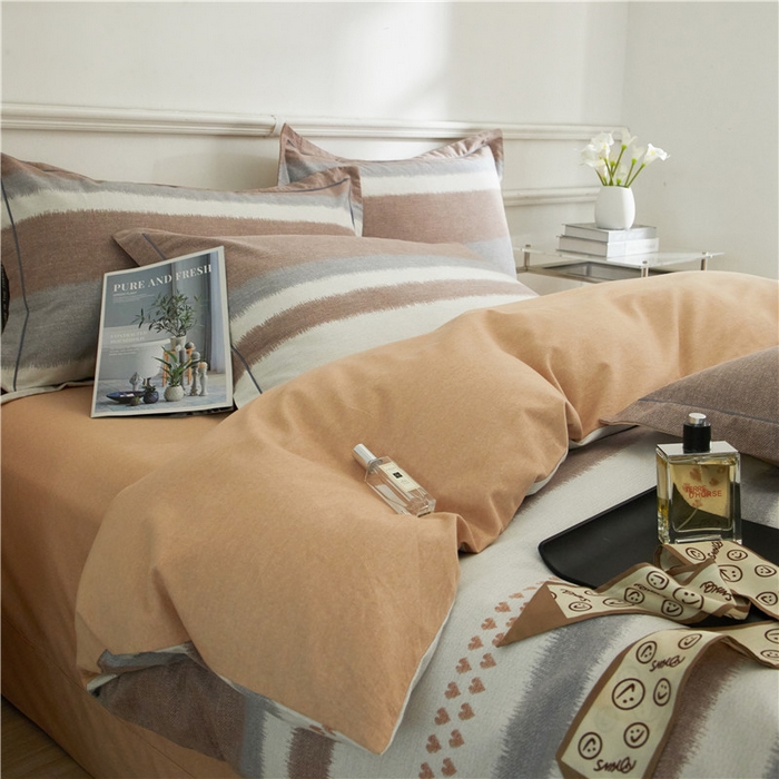 91家纺网 家纺一手货源 找家纺 沐白家居 2025新款全棉生态磨毛四件套芮心-咖