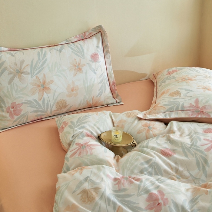 91家纺网 家纺一手货源 找家纺 沐白家居 2025新款全棉生态磨毛四件套花期