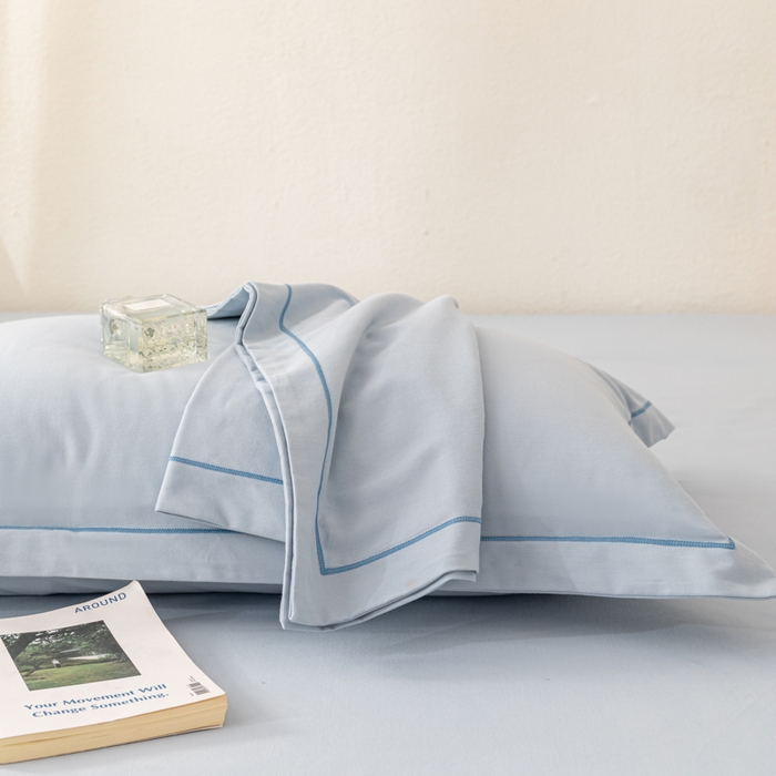 91家纺网 家纺一手货源 找家纺 2025新款A类100%全棉纯色加厚磨毛枕套+床单单件/简约组合 磨毛-晴空蓝