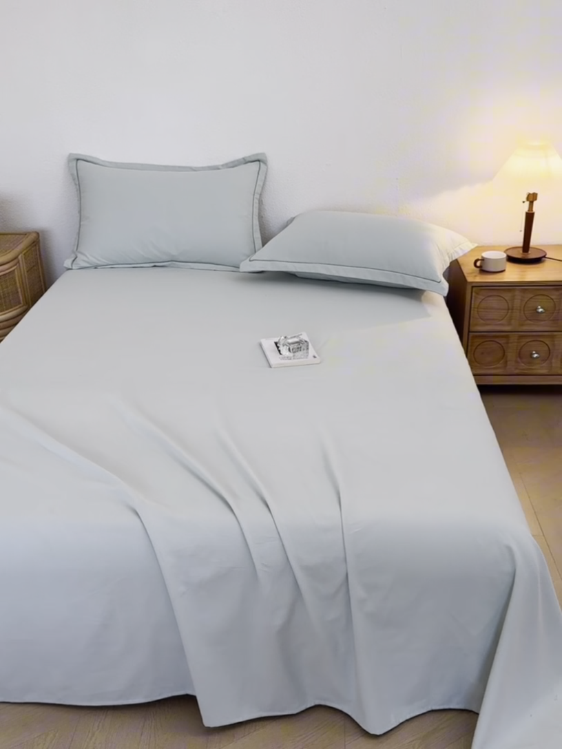 91家纺网 家纺一手货源 找家纺 2025新款A类100%全棉纯色加厚磨毛枕套+床单单件/简约组合 磨毛-薄荷绿