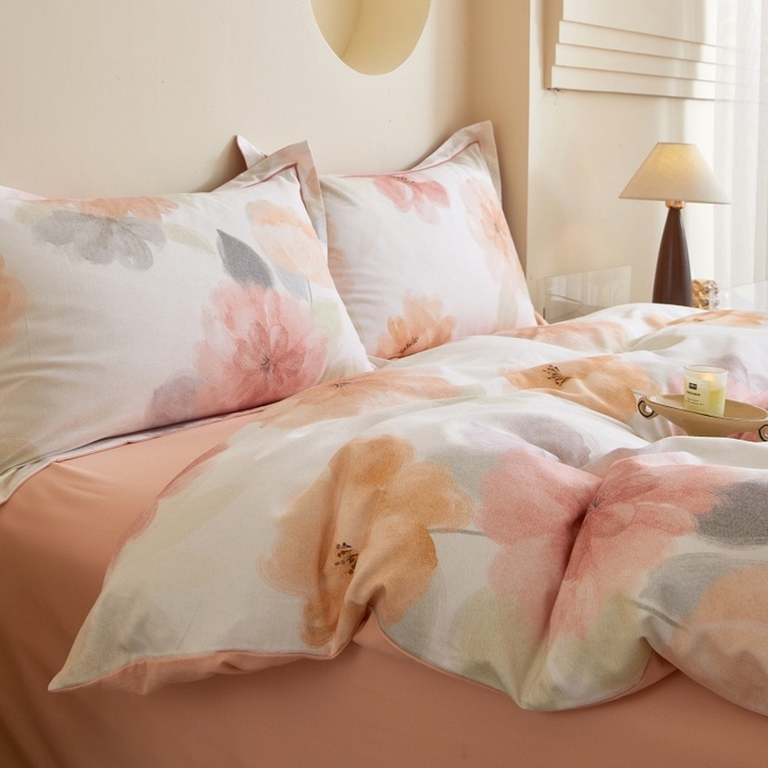 91家纺网 家纺一手货源 找家纺 沐白家居 2025新款全棉生态磨毛四件套夕雾