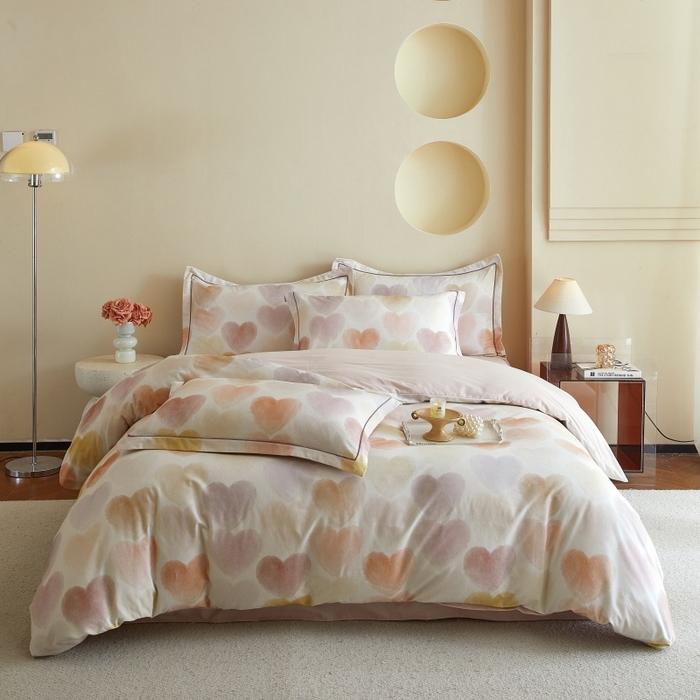 91家纺网 家纺一手货源 找家纺 沐白家居 2025新款全棉生态磨毛四件套馨心-粉