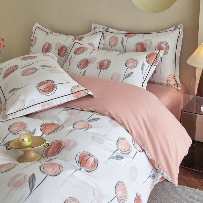 91家纺网 家纺一手货源 找家纺 沐白家居 2025新款全棉生态磨毛四件套遇见你-粉