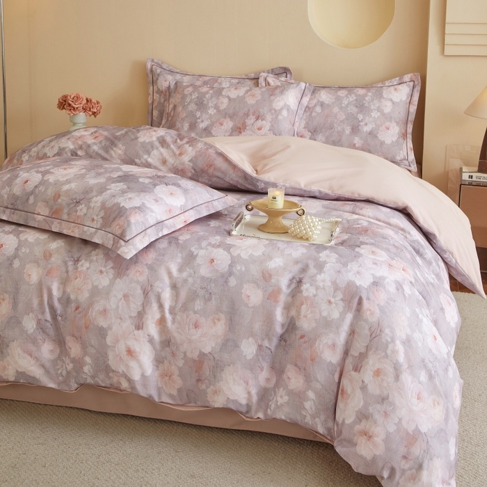 91家纺网 家纺一手货源 找家纺 沐白家居 2025新款全棉生态磨毛四件套花千朵-粉
