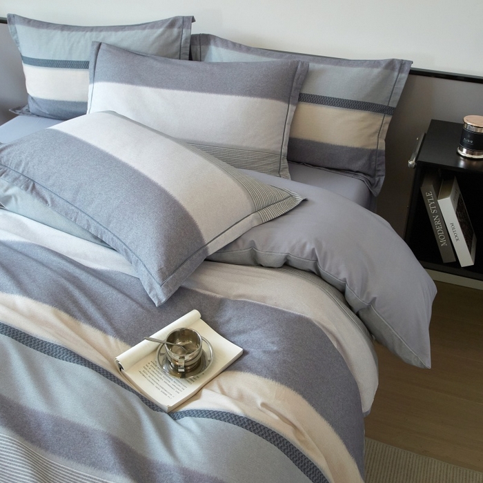 91家纺网 家纺一手货源 找家纺 沐白家居 2025新款全棉生态磨毛四件套如初-蓝灰