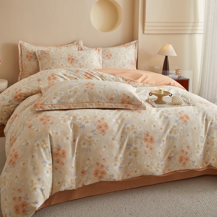 91家纺网 家纺一手货源 找家纺 沐白家居 2025新款全棉生态磨毛四件套嫣然-桔