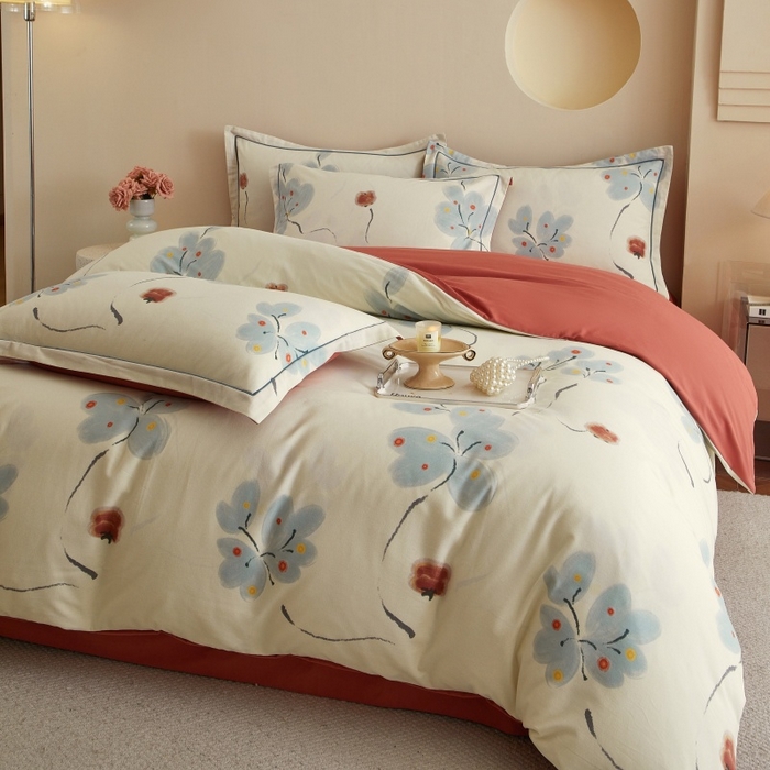 91家纺网 家纺一手货源 找家纺 沐白家居 2025新款全棉生态磨毛四件套柿柿如意