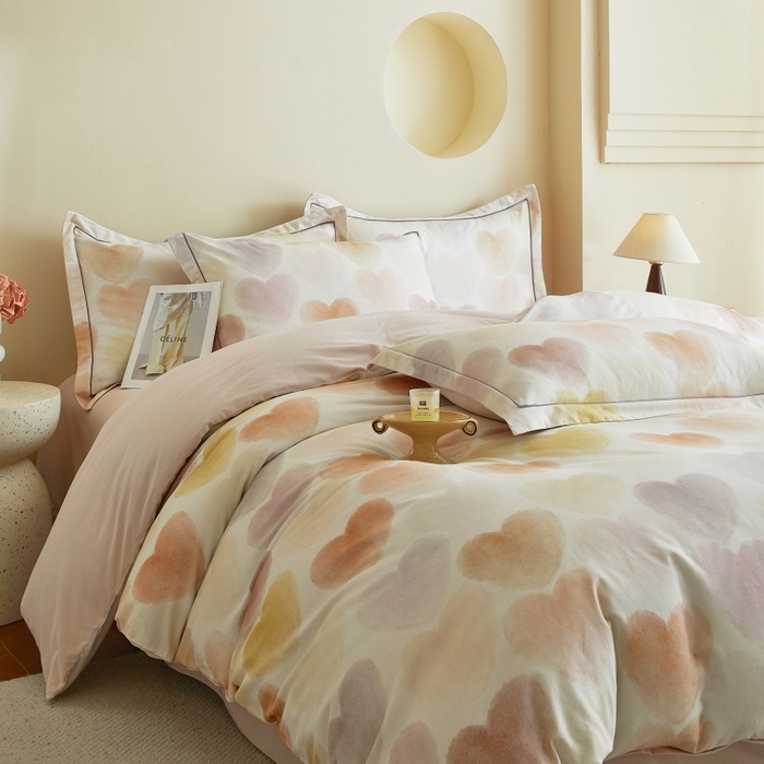 91家纺网 家纺一手货源 找家纺 沐白家居 2025新款全棉生态磨毛四件套馨心-粉