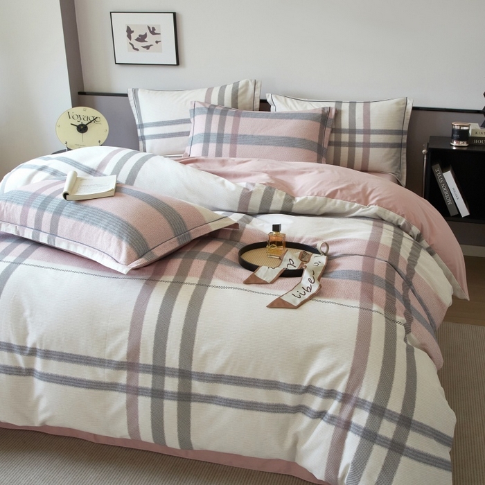 91家纺网 家纺一手货源 找家纺 沐白家居 2025新款全棉生态磨毛四件套寻山-豆沙