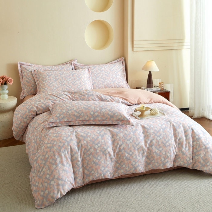 91家纺网 家纺一手货源 找家纺 沐白家居 2025新款全棉生态磨毛四件套花畔