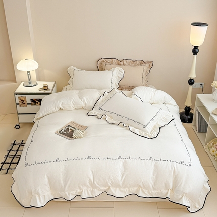 米可 2025新款云朵棉刺绣花边款四件套 简约字母-白