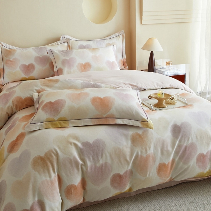 91家纺网 家纺一手货源 找家纺 沐白家居 2025新款全棉生态磨毛四件套馨心-粉