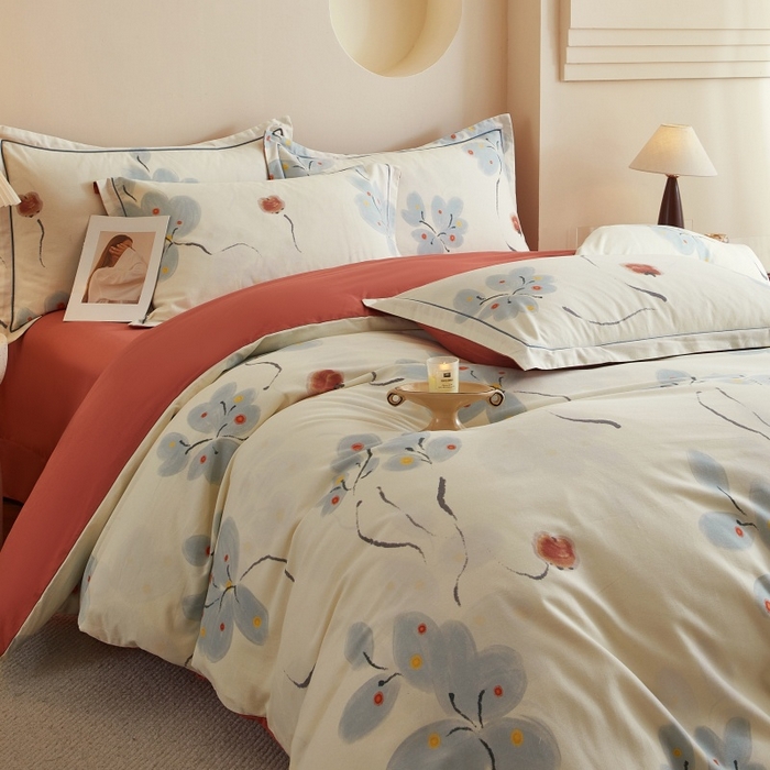 91家纺网 家纺一手货源 找家纺 沐白家居 2025新款全棉生态磨毛四件套柿柿如意