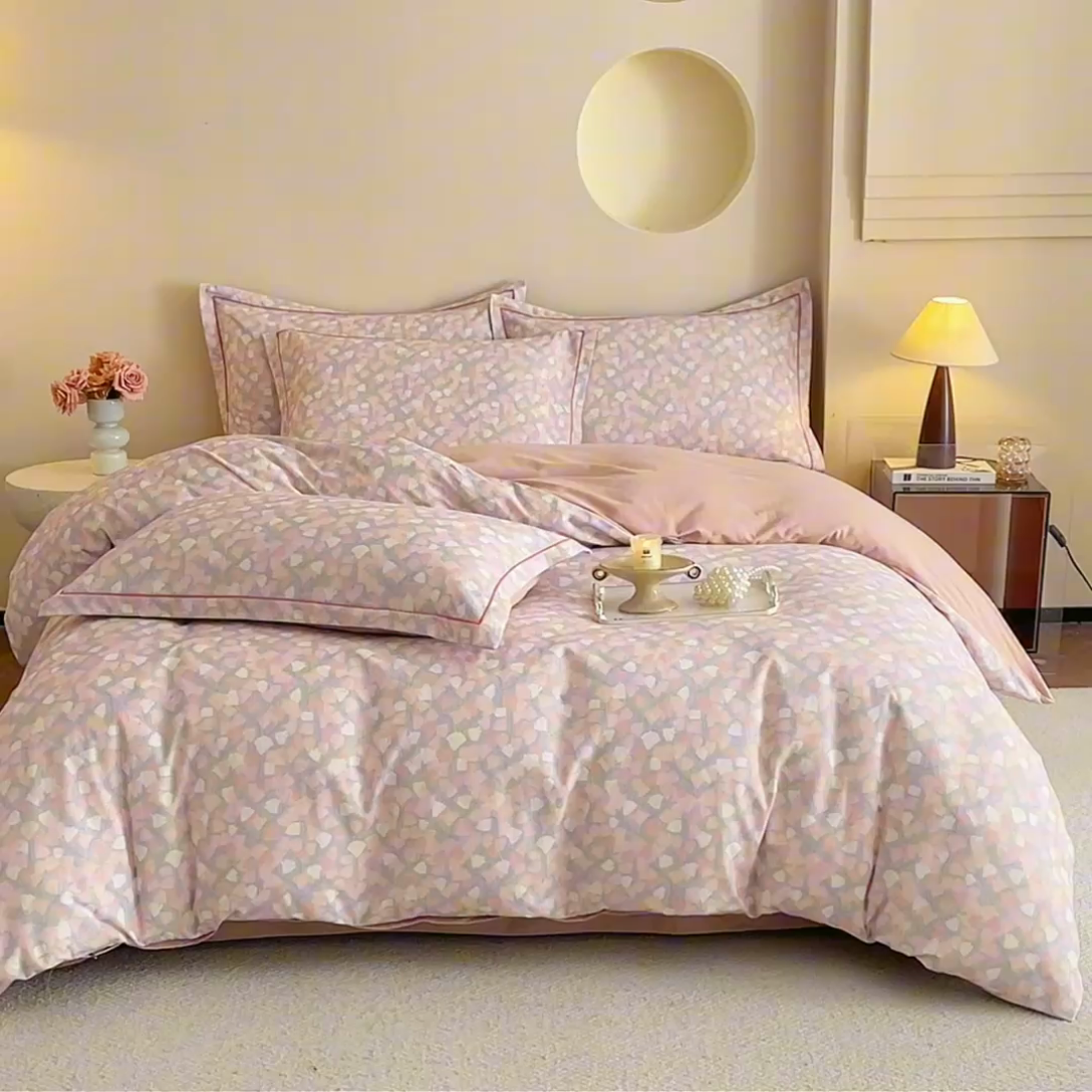 91家纺网 家纺一手货源 找家纺 沐白家居 2025新款全棉生态磨毛四件套花畔