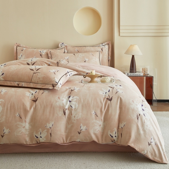 91家纺网 家纺一手货源 找家纺 沐白家居 2025新款全棉生态磨毛四件套锦瑟-豆沙