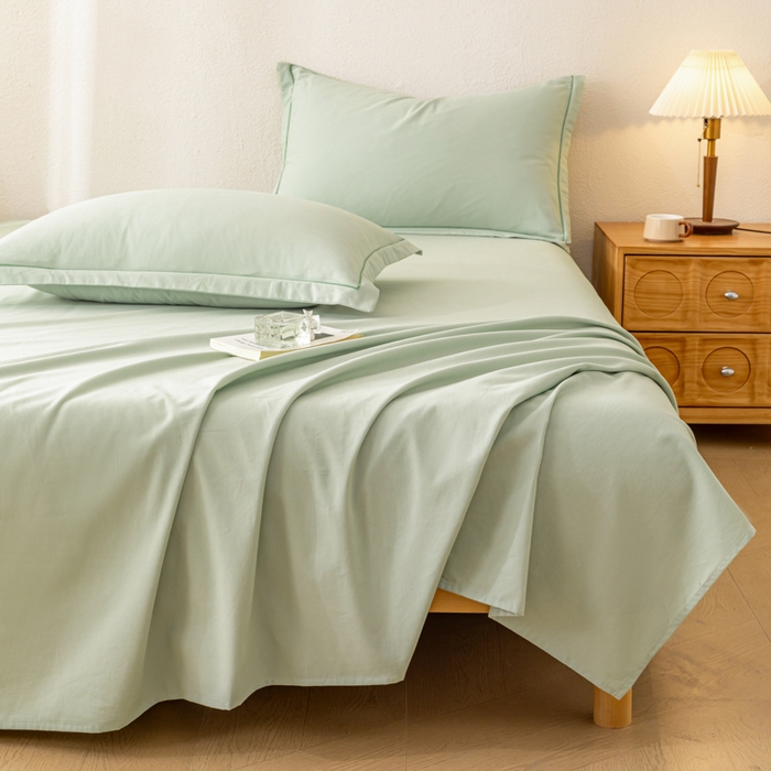 91家纺网 家纺一手货源 找家纺 2025新款A类100%全棉纯色加厚磨毛枕套+床单单件/简约组合 磨毛-薄荷绿