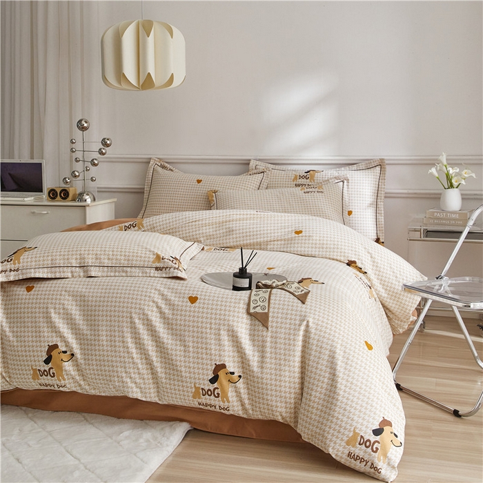 91家纺网 家纺一手货源 找家纺 沐白家居 2025新款全棉生态磨毛四件套旺财多多-米