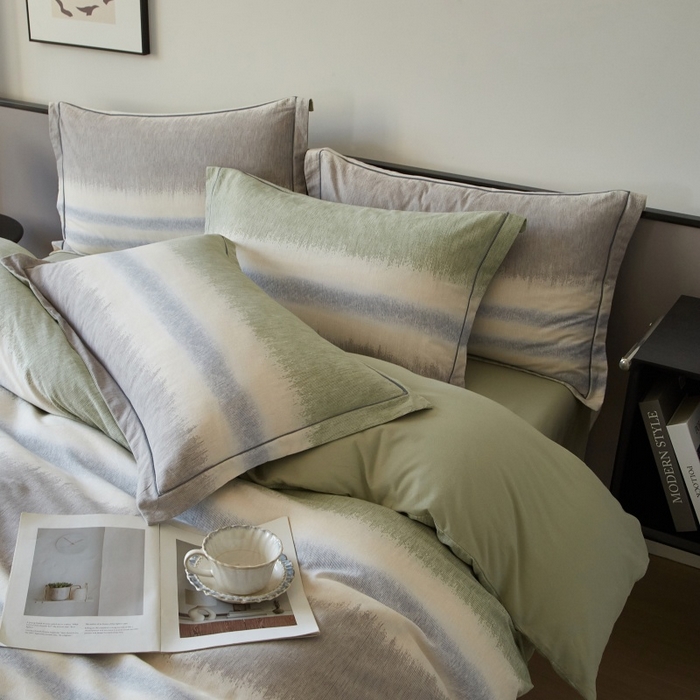 91家纺网 家纺一手货源 找家纺 沐白家居 2025新款全棉生态磨毛四件套暖调-绿