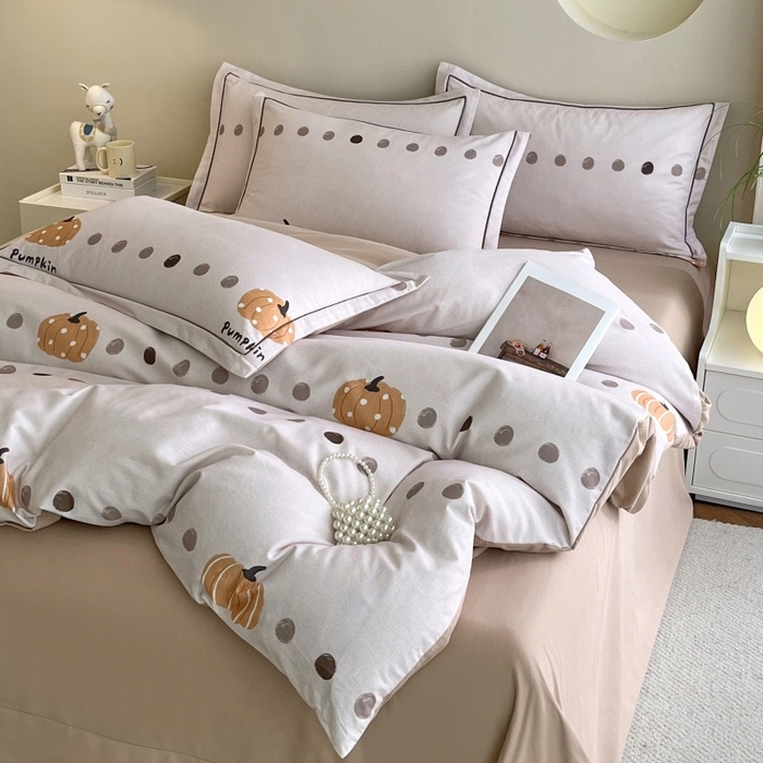 91家纺网 家纺一手货源 找家纺 沐白家居 2025新款全棉生态磨毛四件套南瓜物语