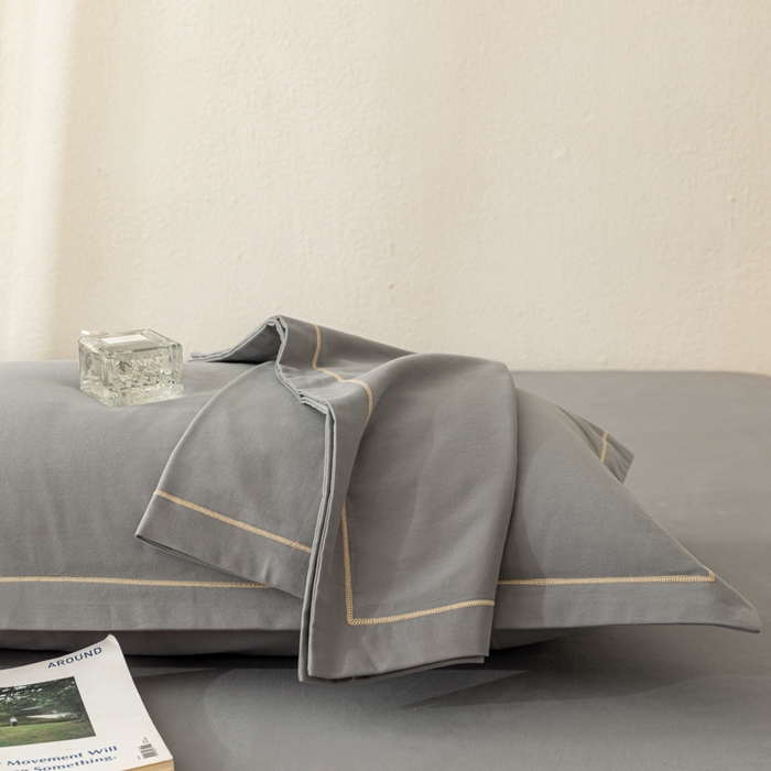 91家纺网 家纺一手货源 找家纺 2025新款A类100%全棉纯色加厚磨毛枕套+床单单件/简约组合 磨毛-静夜灰