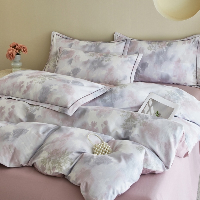 91家纺网 家纺一手货源 找家纺 沐白家居 2025新款全棉生态磨毛四件套幻影-粉