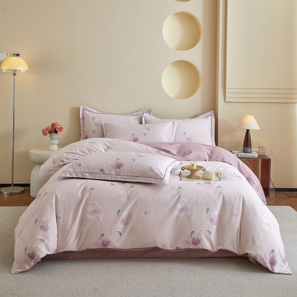 沐白家居 2025新款全棉生态磨毛四件套春暖花开-紫
