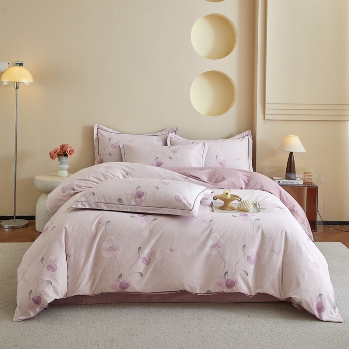 91家纺网 家纺一手货源 找家纺 沐白家居 2025新款全棉生态磨毛四件套春暖花开-紫