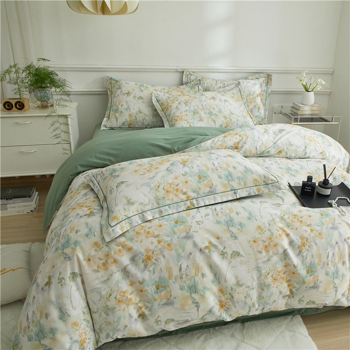 91家纺网 家纺一手货源 找家纺 沐白家居 2025新款全棉生态磨毛四件套半亩花田-绿