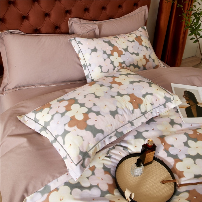 91家纺网 家纺一手货源 找家纺 沐白家居 2025新款全棉生态磨毛四件套臻爱-豆沙