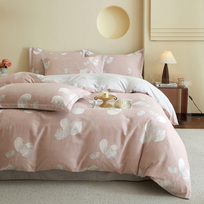 91家纺网 家纺一手货源 找家纺 沐白家居 2025新款全棉生态磨毛四件套如梦-粉