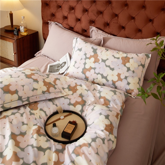 91家纺网 家纺一手货源 找家纺 沐白家居 2025新款全棉生态磨毛四件套臻爱-豆沙