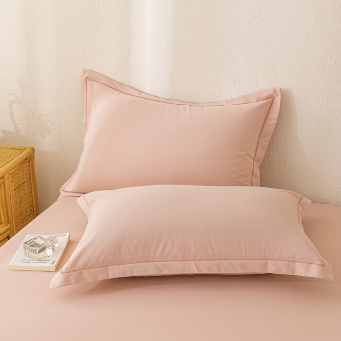 91家纺网 家纺一手货源 找家纺 2025新款A类100%全棉纯色加厚磨毛枕套+床单单件/简约组合 磨毛-藕粉色