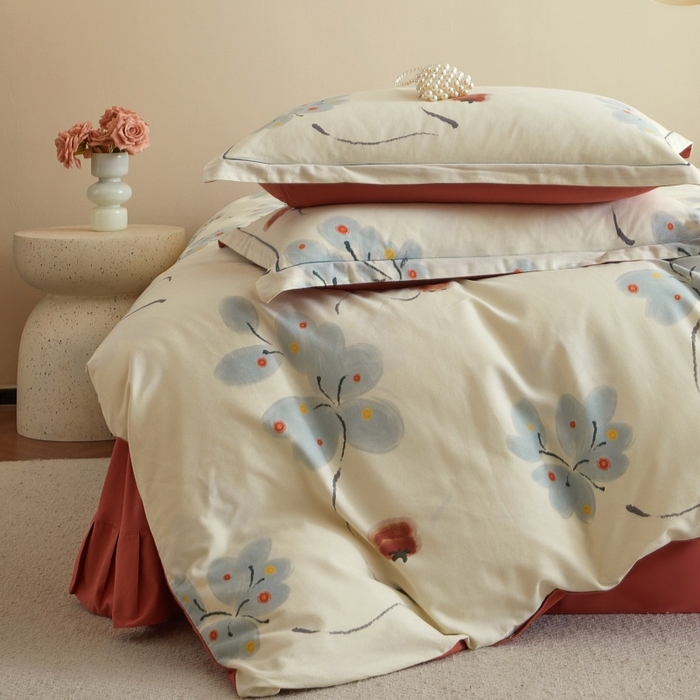 91家纺网 家纺一手货源 找家纺 沐白家居 2025新款全棉生态磨毛四件套柿柿如意