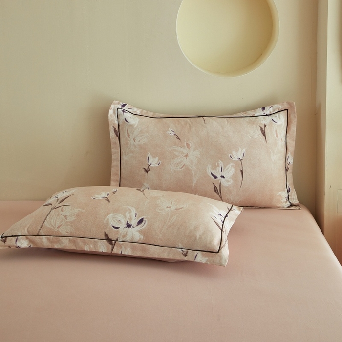 91家纺网 家纺一手货源 找家纺 沐白家居 2025新款全棉生态磨毛四件套锦瑟-豆沙