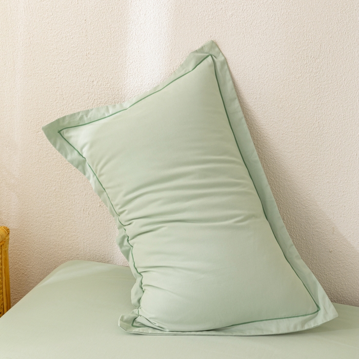 91家纺网 家纺一手货源 找家纺 2025新款A类100%全棉纯色加厚磨毛枕套+床单单件/简约组合 磨毛-薄荷绿