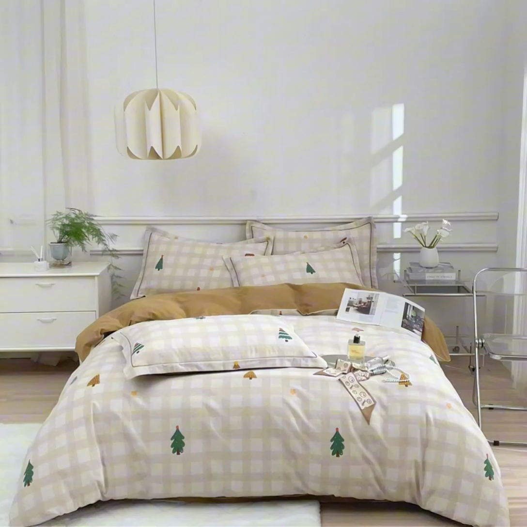 91家纺网 家纺一手货源 找家纺 沐白家居 2025新款全棉生态磨毛四件套圣诞序曲