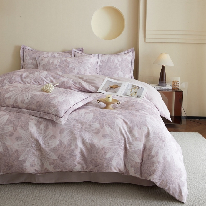 91家纺网 家纺一手货源 找家纺 沐白家居 2025新款全棉生态磨毛四件套向阳花开-粉