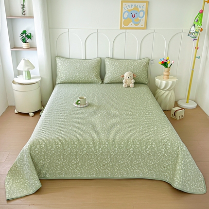 91家纺网 家纺一手货源 找家纺 橘夏家纺 2025新款全棉床盖三件套 悠然绿