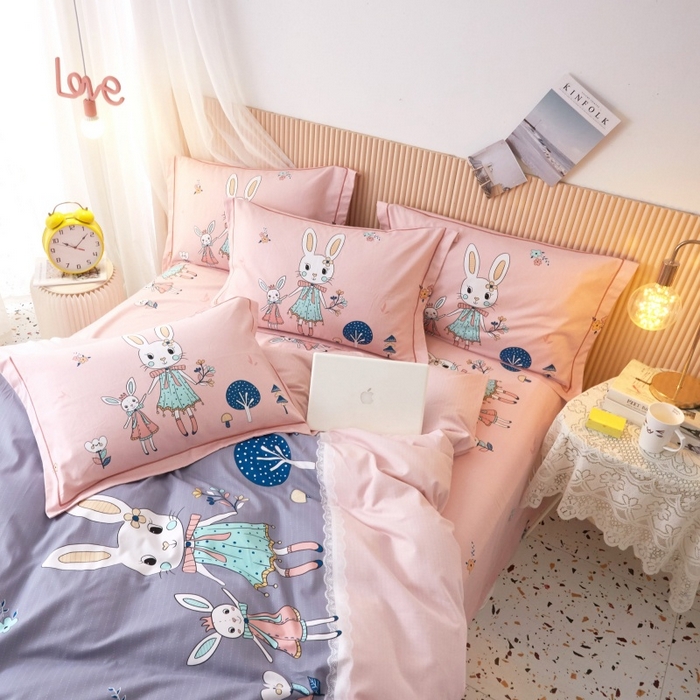 91家纺网 家纺一手货源 找家纺 沐白家居 2025新款全棉生态磨毛四件套安妮日记